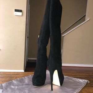 Giuseppe Zanotti Black Suede Platform Knee Boots